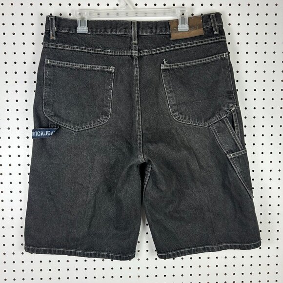 Nautica Black Baggy Jean Shorts Size 36 Gothic Carpenter Hammer Work Wear 90s - Picture 1 of 8